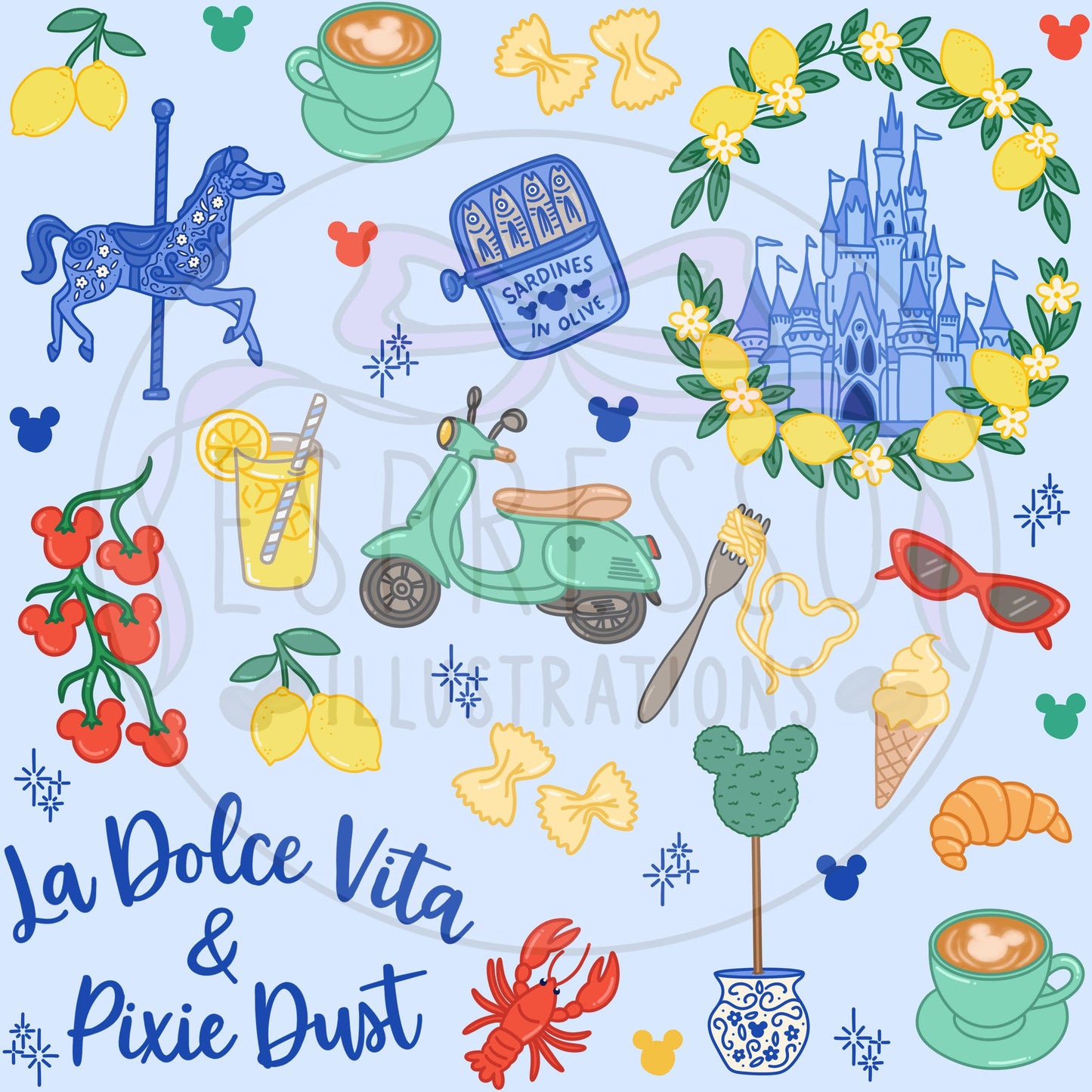 Disney La Dolce Vita Seamless, Disney Parks, La Dolce Vita, Italian Summer Seamless, Disney La Dolce Vita Seamless Pattern, Amalfi Coast