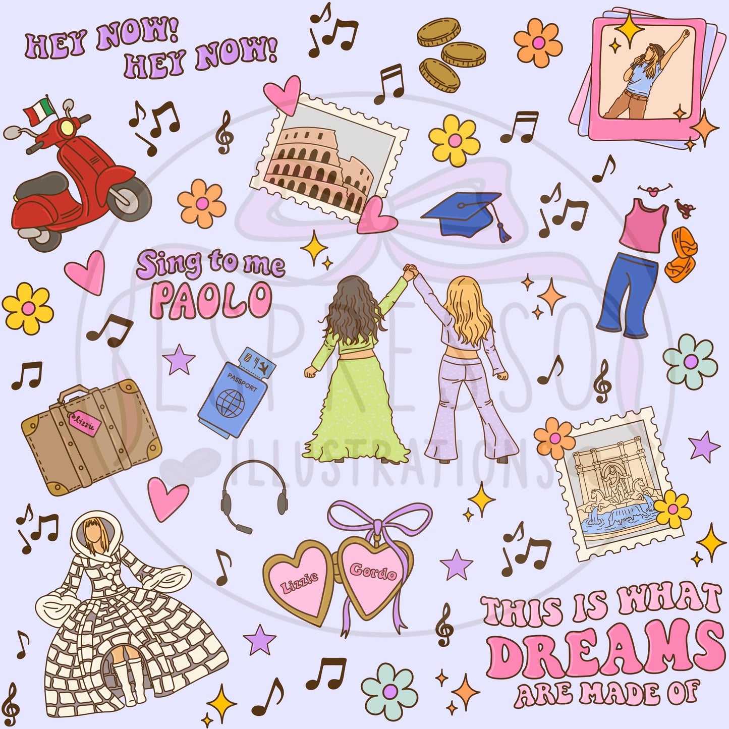 Lizzie Mcguire Seamless Pattern, This Is What Dreams Are Made Of, Y2K, Disney Lizzie Mcguire Movie, Sing To Me Paolo, Y2K Seamless Pattern.