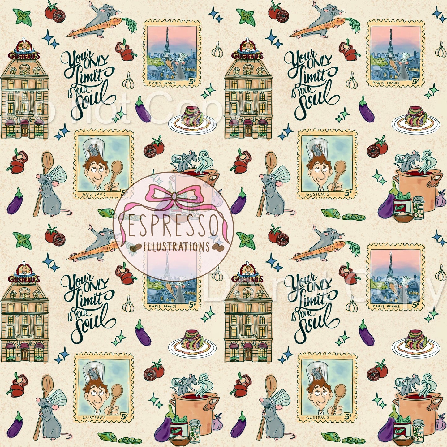 Ratatouille Seamless Pattern, Remi, Ratatouille Illustration, Dis ney movie Ratatouille, seamless pattern