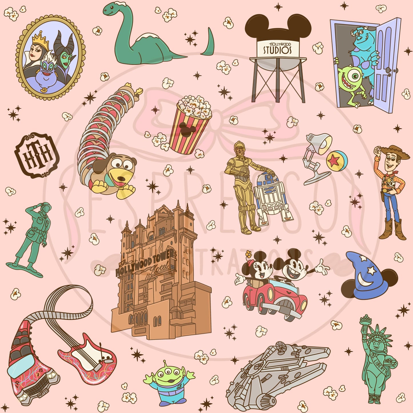 Hollywood Studios Seamless Pattern, Disney Parks, Muppet Mayhem Seamless, Toy Story Seamless, Disney Snacks Seamless Pattern, Park Hopper