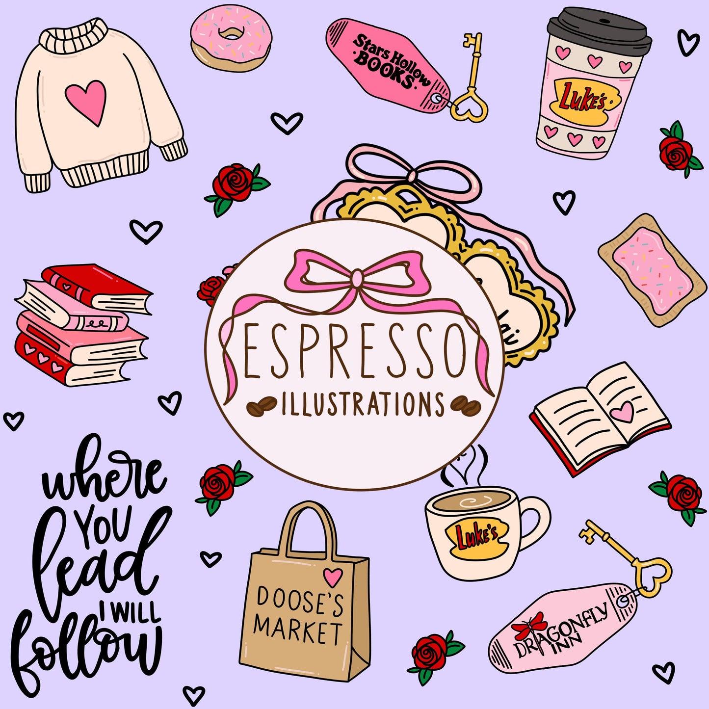 GG Girls Valentines Day Seamless, Stars Hollow Valentines Day, Bookish Valentines Day, Valentines Seamless