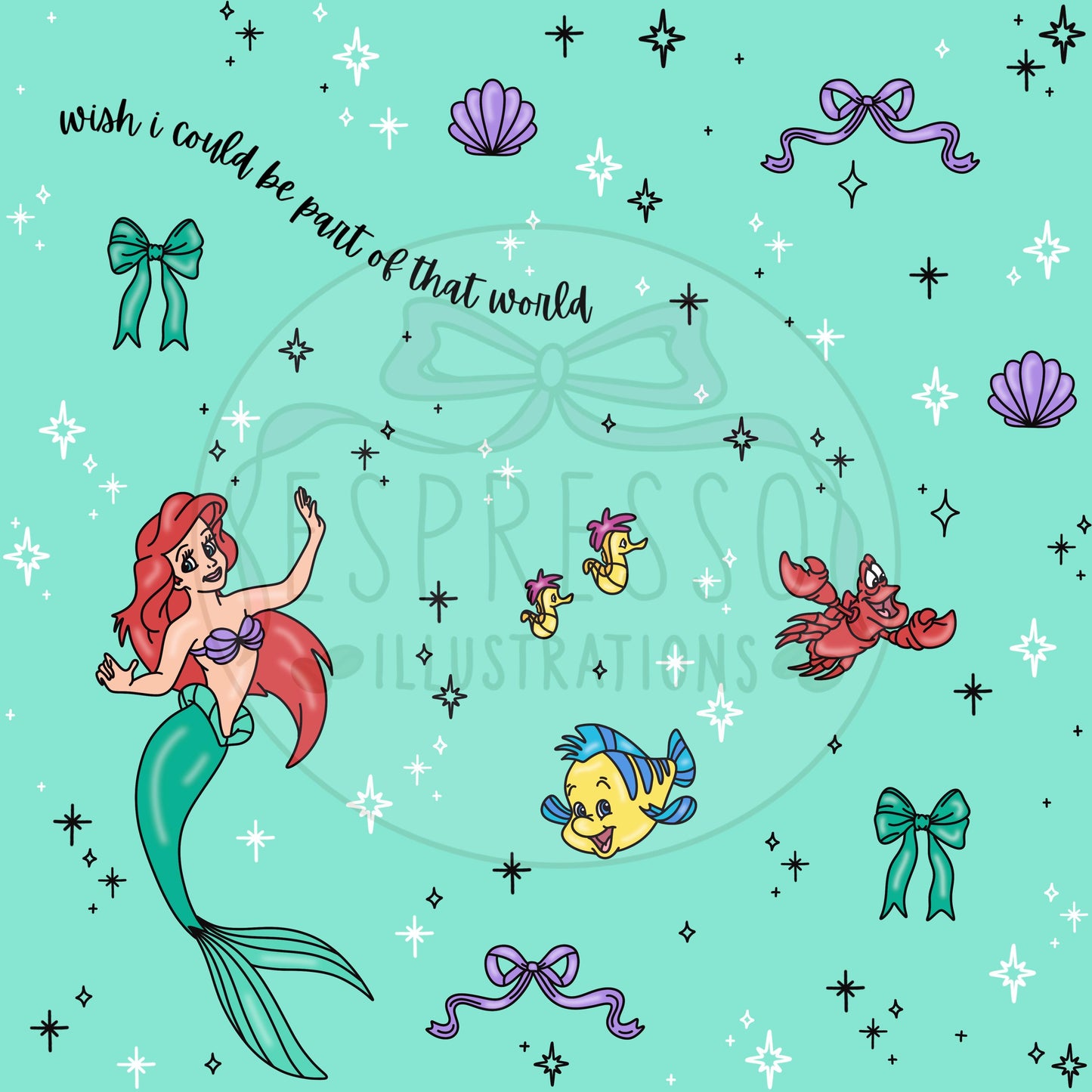 Dis ney Ariel Seamless Pattern, Dis ney Princess, The Little Mermaid, , Arie Little Mermaid Seamless Pattern.