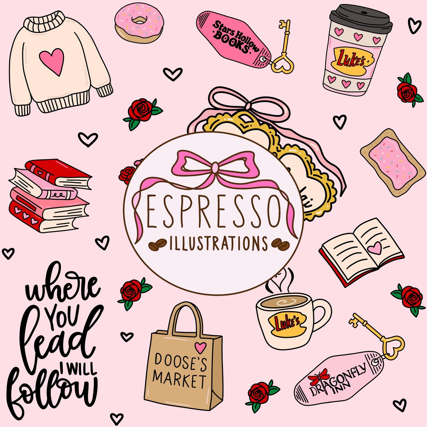 GG Girls Valentines Day Seamless, Stars Hollow Valentines Day, Bookish Valentines Day, Valentines Seamless