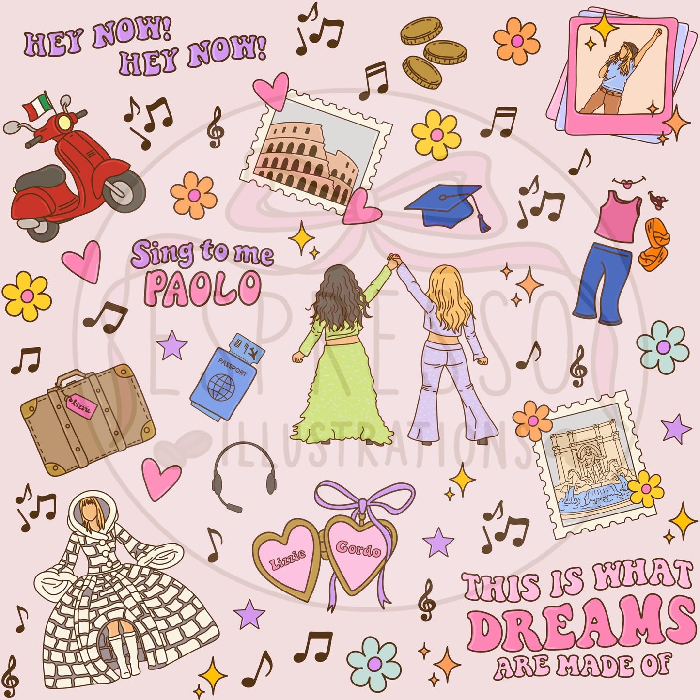 Lizzie Mcguire Seamless Pattern, This Is What Dreams Are Made Of, Y2K, Disney Lizzie Mcguire Movie, Sing To Me Paolo, Y2K Seamless Pattern.