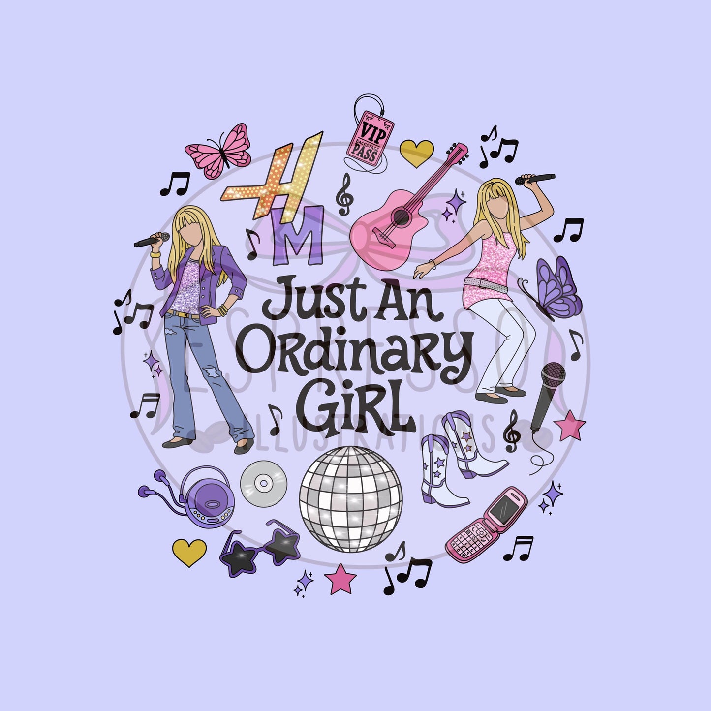 Hannah Montana PNG, Just An Ordinary Girl PNG, Y2K, Y2K PNG, Disney Sublimation, Disney Hannah Montana, Disney png, Black Outline
