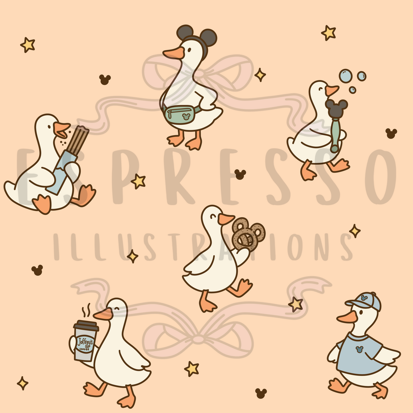 Disney Silly Goose Seamless Pattern, Disney Parks, Hub Grass, Disney Snacks Seamless Pattern