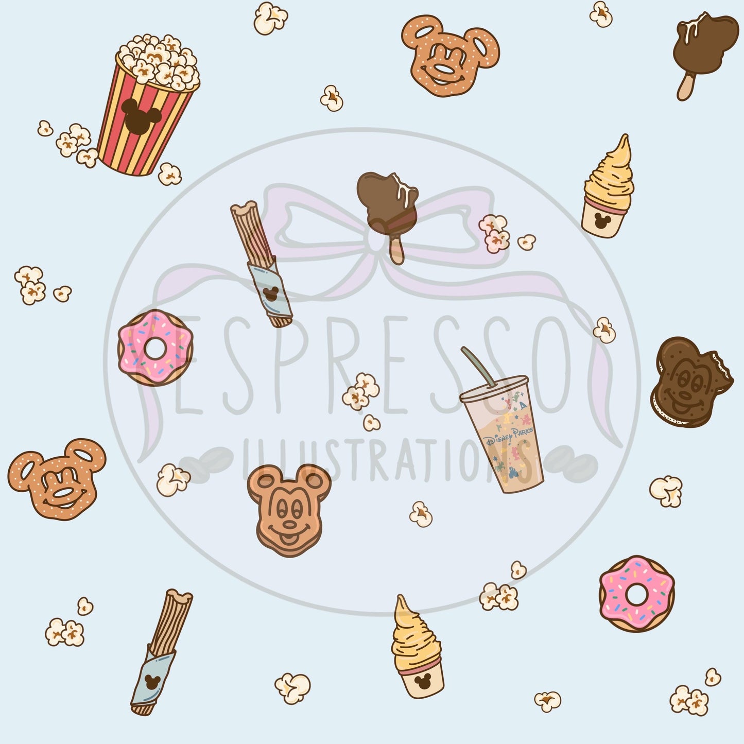 Dis ney Snacks Seamless Pattern, Dis ney Parks, Hub Grass, Here For The Snacks, Dis ney Snacks Seamless Pattern.