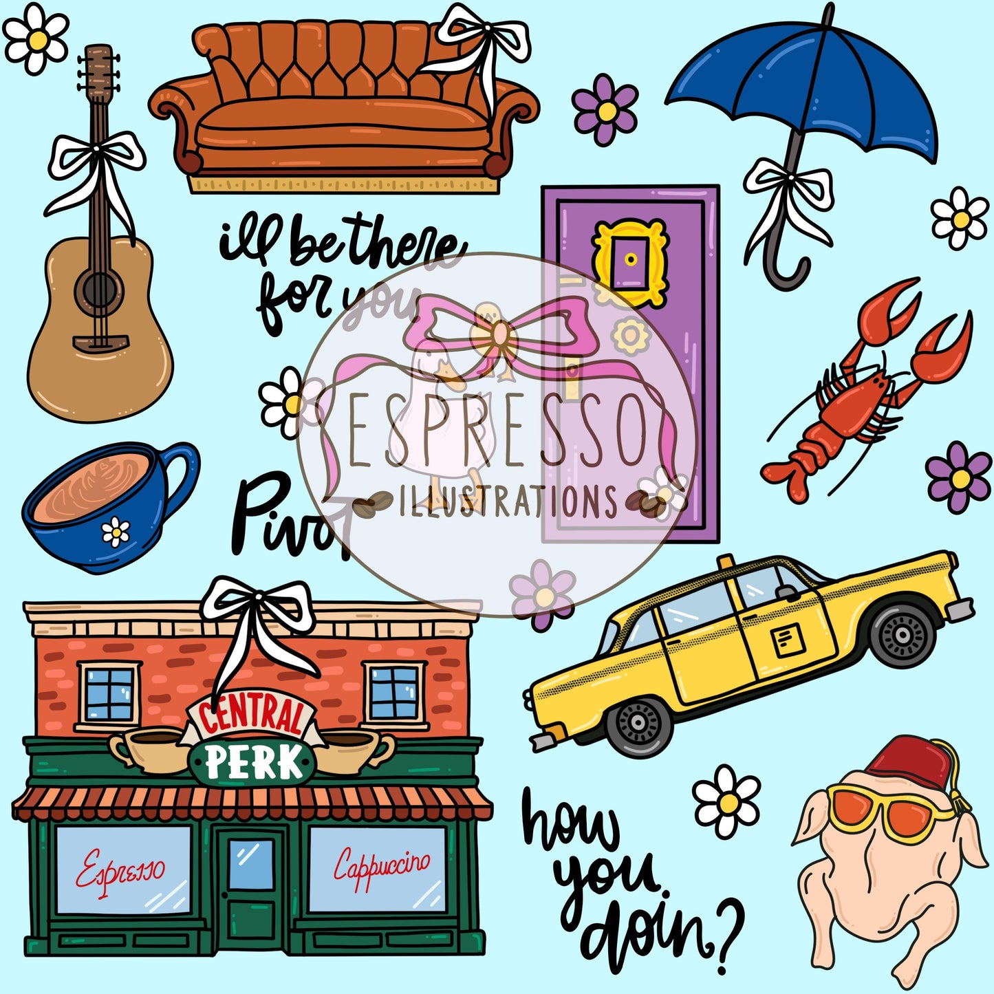 Friends Seamless, Spring in New York City, Friends Spring Pattern, Friends Tv Show Seamless, Central Perk, Friends.