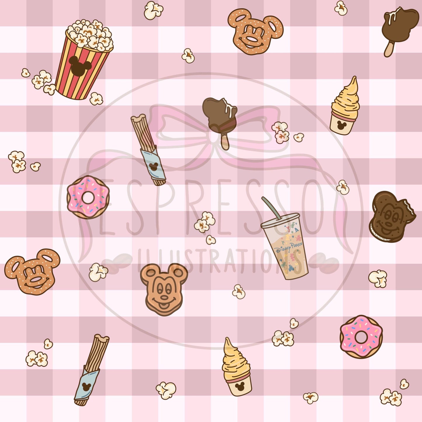 Dis ney Snacks Seamless Pattern, Dis ney Parks, Hub Grass, Here For The Snacks, Dis ney Snacks Seamless Pattern.