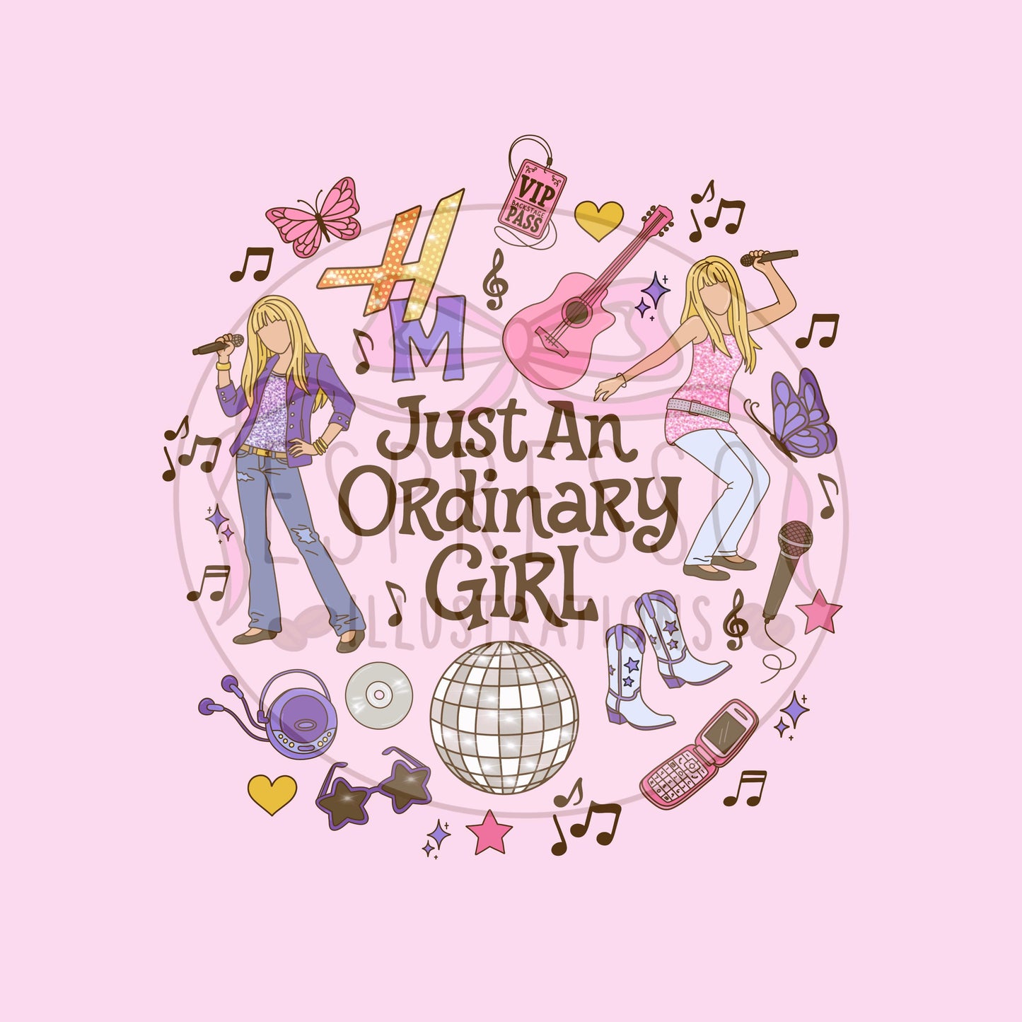 Hannah Montana PNG, Just An Ordinary Girl PNG, Y2K, Y2K PNG, Disney Sublimation, Disney Hannah Montana, Disney png, Brown Outline