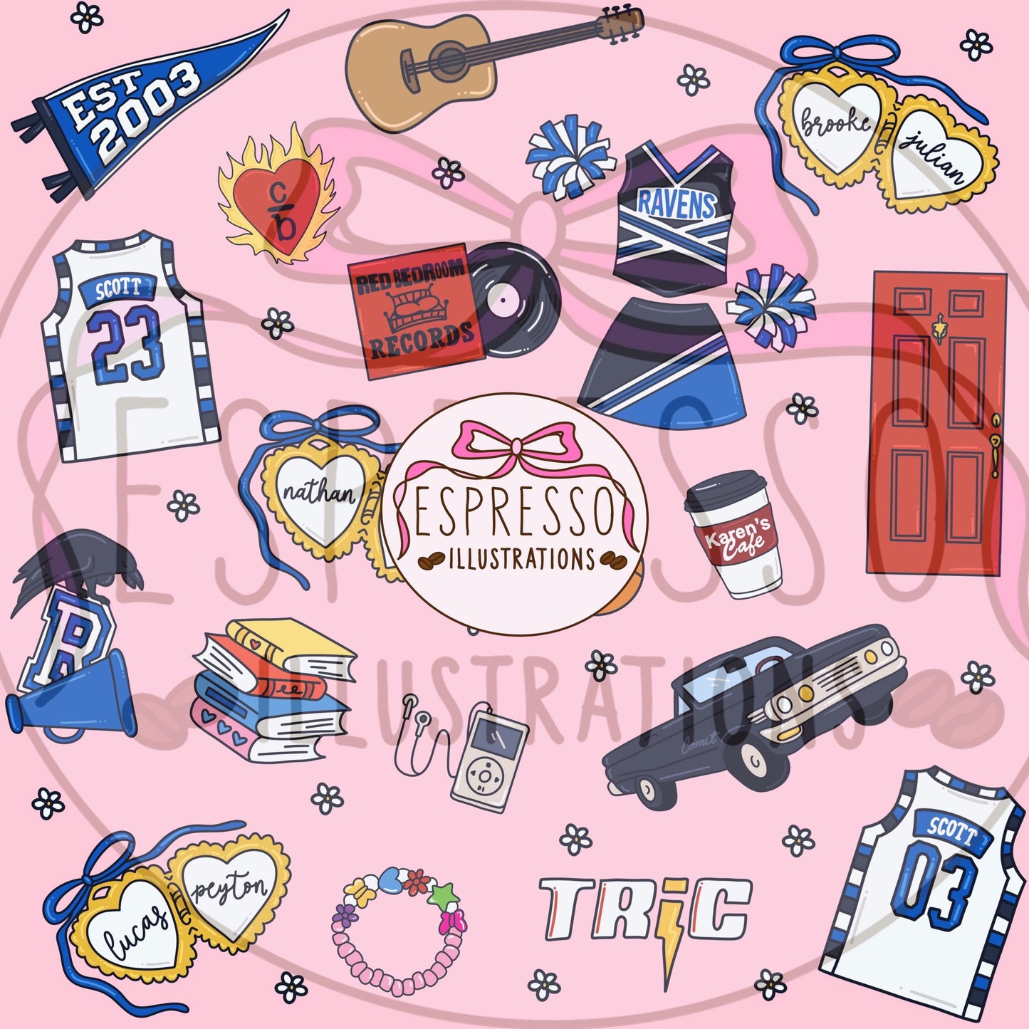 OTH Seamless Pattern, One Tree Hill, Ravens, TRIC, One Tree Hill Tv Show Seamless Pattern
