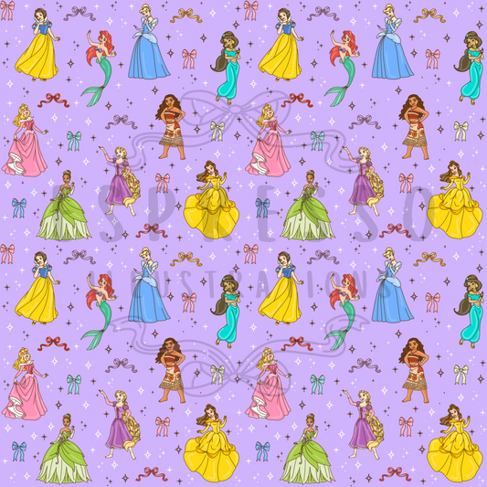 Disney Princess Mashup Seamless Pattern *BROWN OUTLINE*