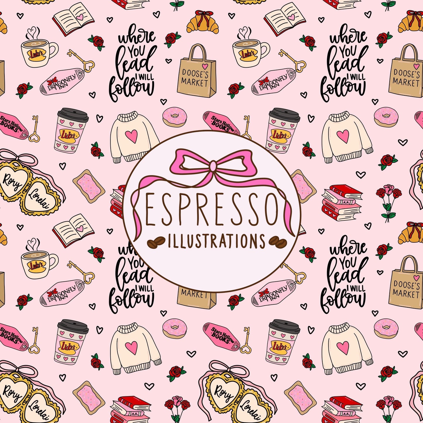 GG Girls Valentines Day Seamless, Stars Hollow Valentines Day, Bookish Valentines Day, Valentines Seamless