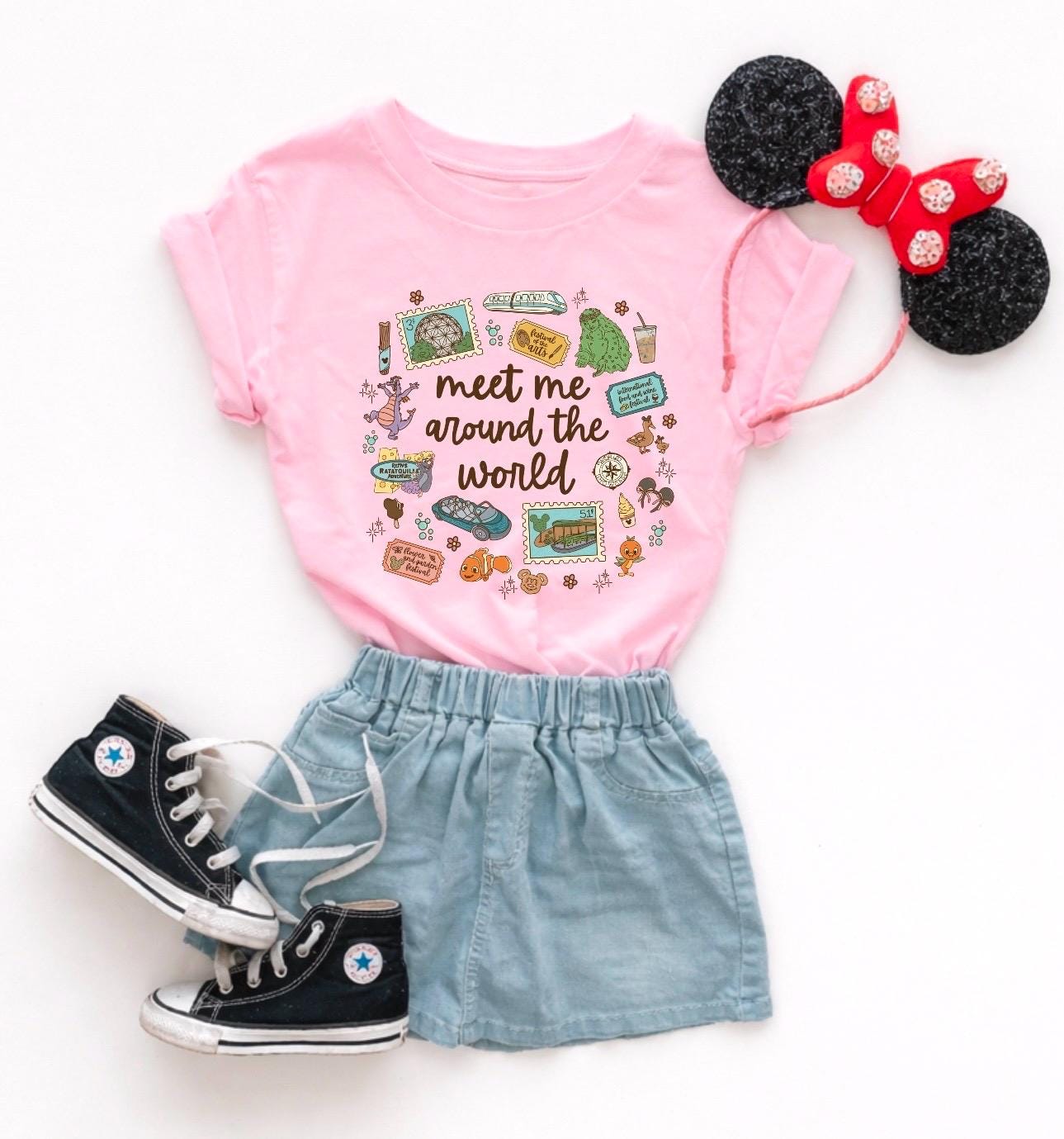 Kids Meet Me Around the World Youth Tee | Travel Icons, Suitcase, Passport, Globe