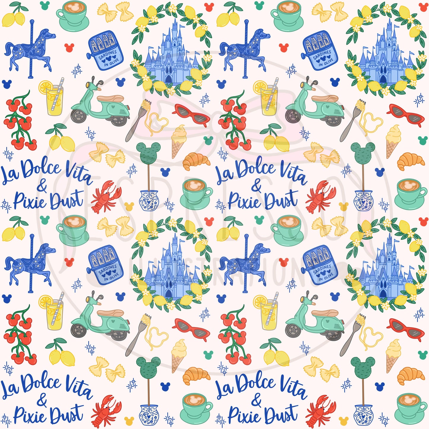 Disney La Dolce Vita Seamless, Disney Parks, La Dolce Vita, Italian Summer Seamless, Disney La Dolce Vita Seamless Pattern, Amalfi Coast