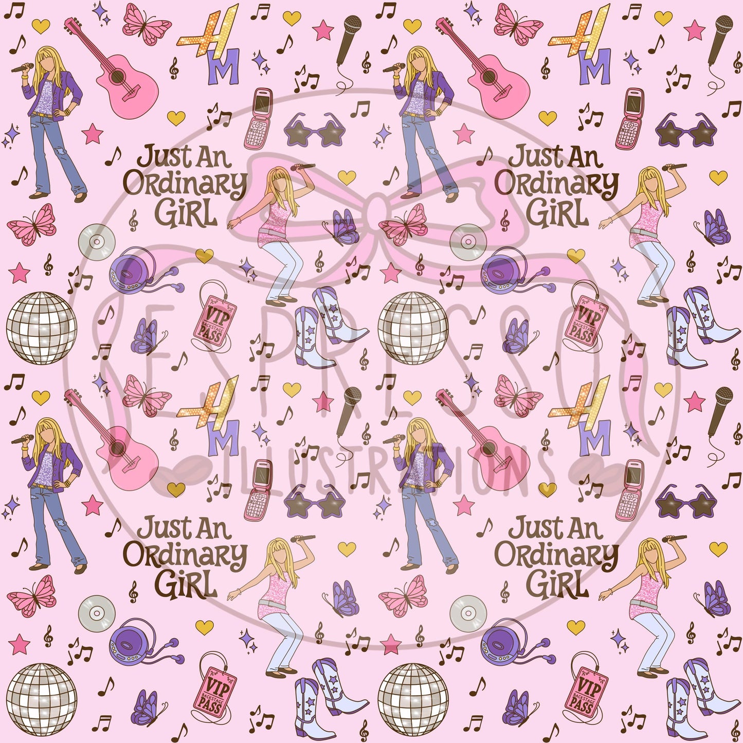 Hannah Montana Seamless Pattern, Just An Ordinary Girl, Y2K, Disney Hannah Montana Seamless Pattern.