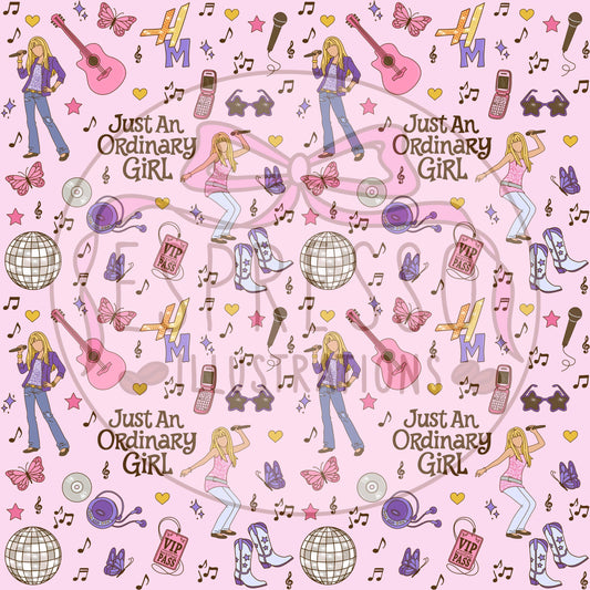Hannah Montana Seamless Pattern, Just An Ordinary Girl, Y2K, Disney Hannah Montana Seamless Pattern.