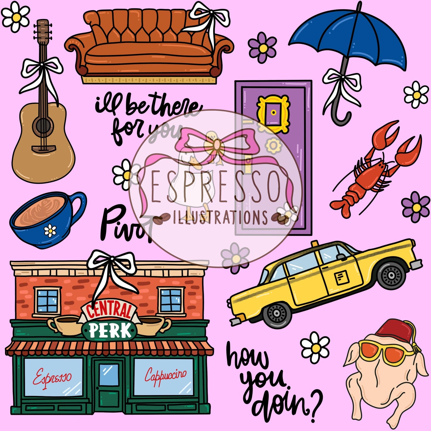 Friends Seamless, Spring in New York City, Friends Spring Pattern, Friends Tv Show Seamless, Central Perk, Friends.