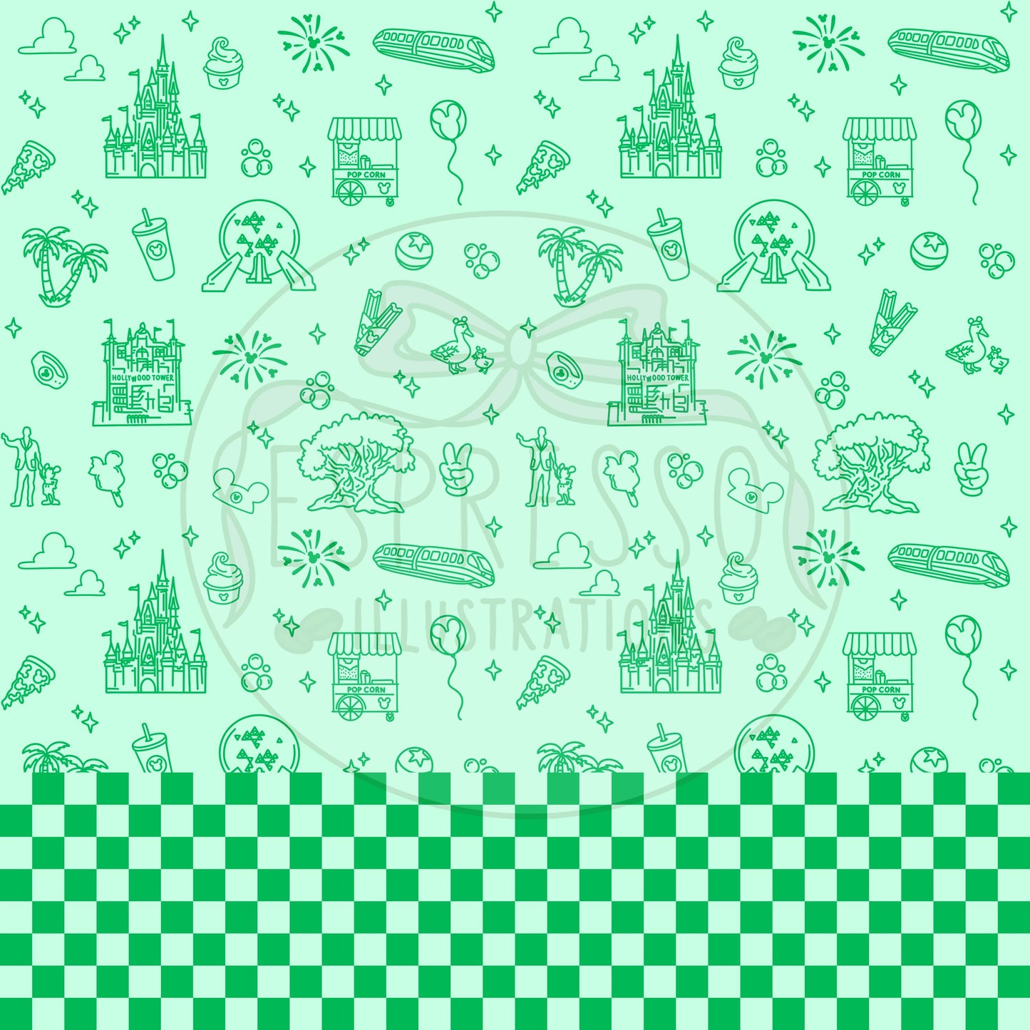 Neon Park Hopper Doodle Dis ney Seamless Pattern, Dis ney Parks, Di sney Seamless Pattern (Comes with coordinating checker seamless)