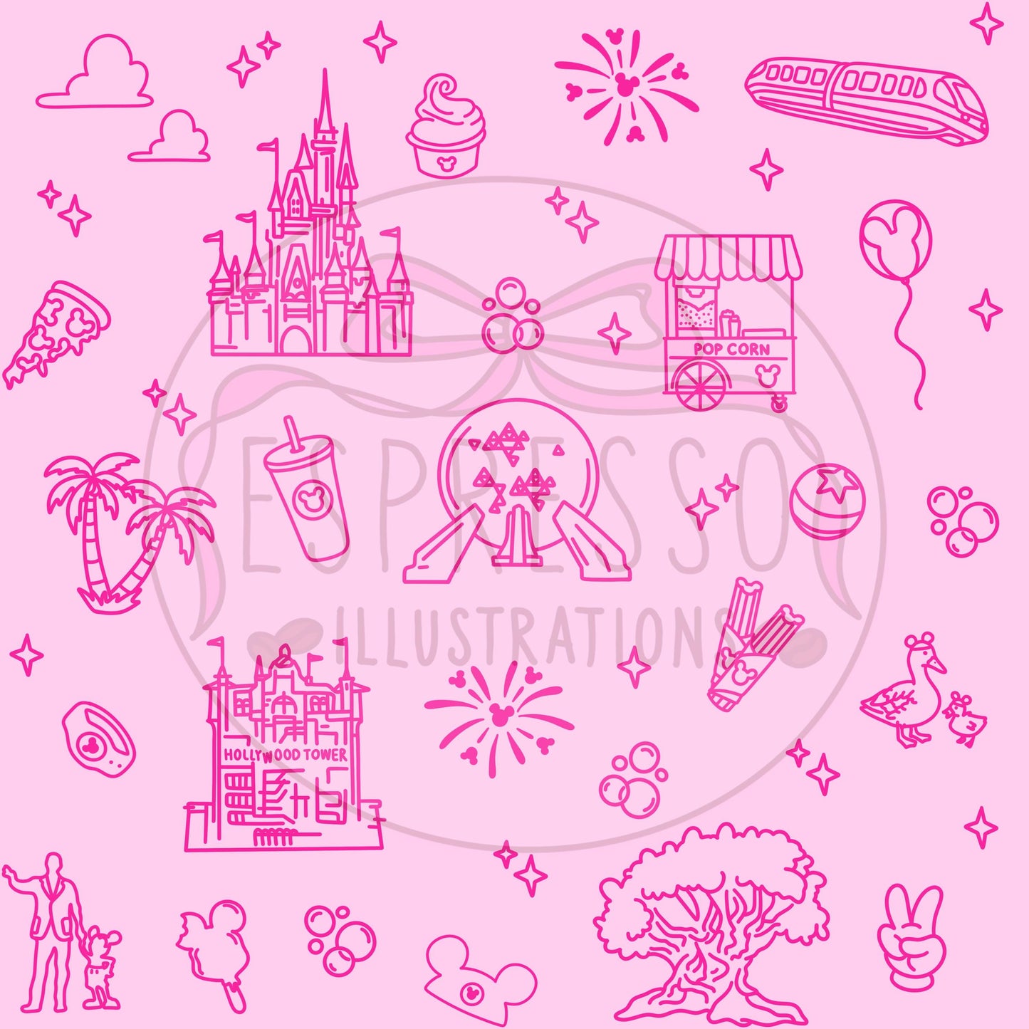 Neon Park Hopper Doodle Dis ney Seamless Pattern, Dis ney Parks, Di sney Seamless Pattern (Comes with coordinating checker seamless)