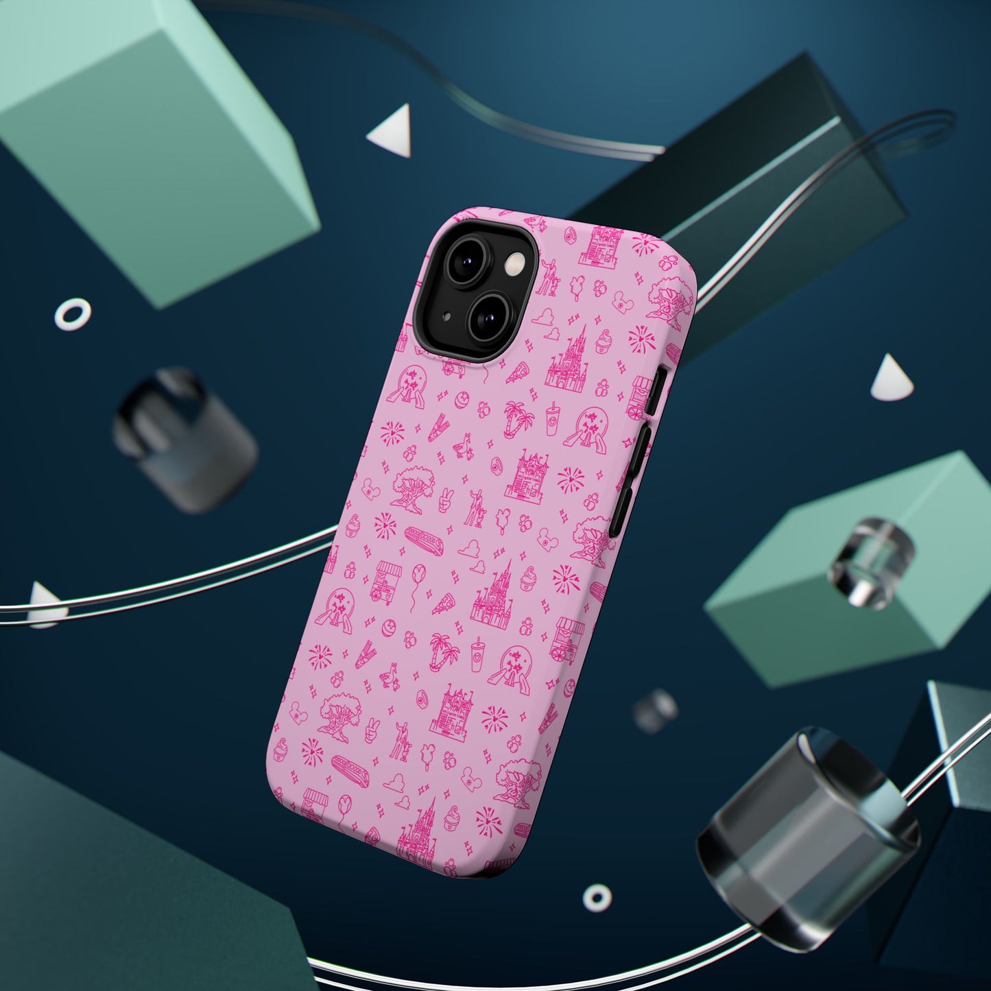 Pink Dis ney Park Doodles Pattern Phone Case | Neon Dis ney Doodles Magnetic Impact Resistant Phone Case