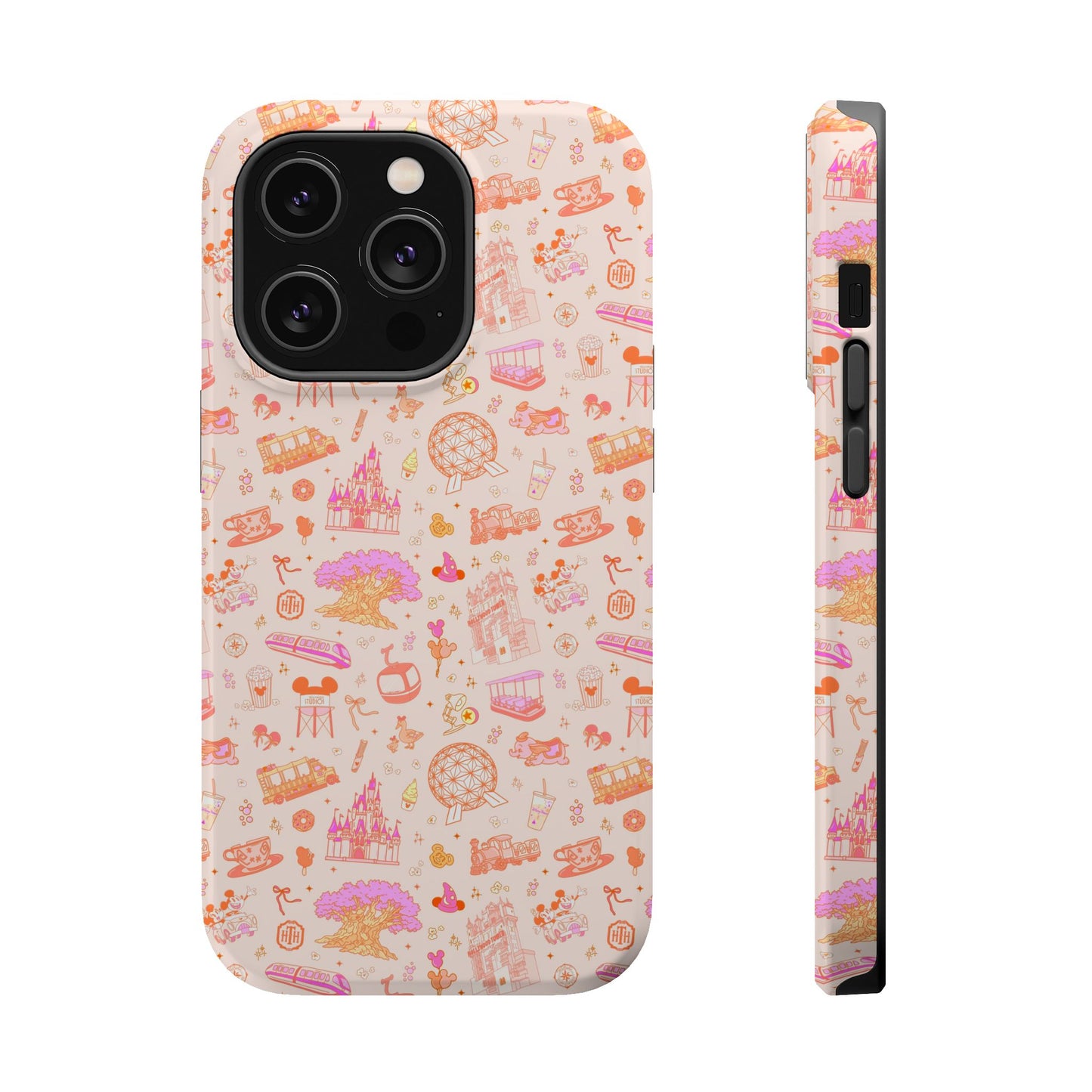 Cute Pink Castle Pattern Phone Case | Pastel Dis ney Park Hopper Magnetic Impact-Resistant Case