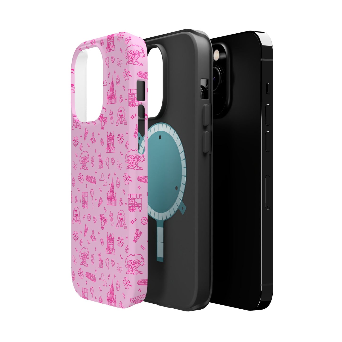 Pink Dis ney Park Doodles Pattern Phone Case | Neon Dis ney Doodles Magnetic Impact Resistant Phone Case