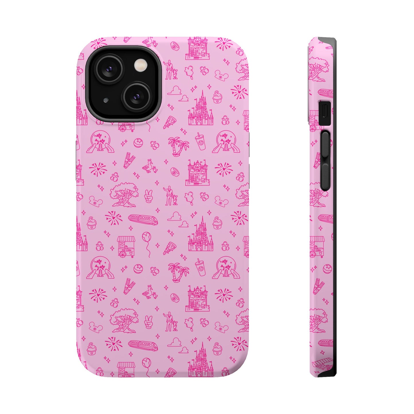 Pink Dis ney Park Doodles Pattern Phone Case | Neon Dis ney Doodles Magnetic Impact Resistant Phone Case