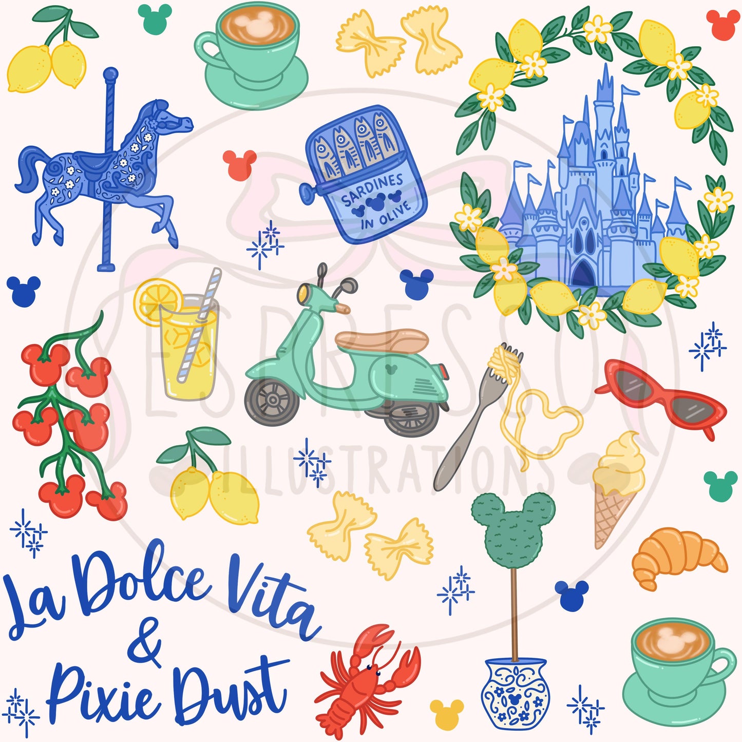 Disney La Dolce Vita Seamless, Disney Parks, La Dolce Vita, Italian Summer Seamless, Disney La Dolce Vita Seamless Pattern, Amalfi Coast