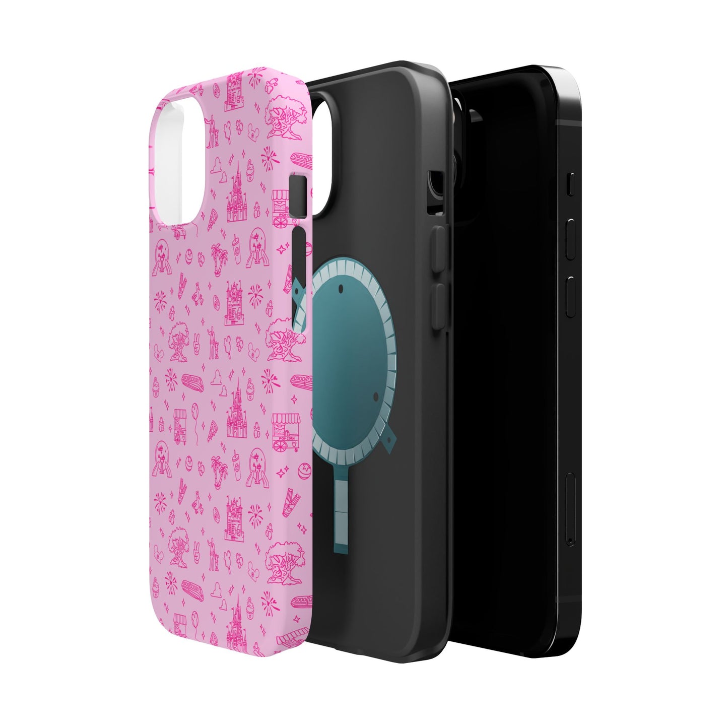 Pink Dis ney Park Doodles Pattern Phone Case | Neon Dis ney Doodles Magnetic Impact Resistant Phone Case