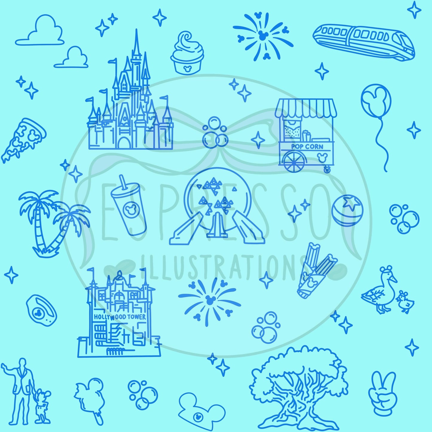 Neon Park Hopper Doodle Dis ney Seamless Pattern, Dis ney Parks, Di sney Seamless Pattern (Comes with coordinating checker seamless)