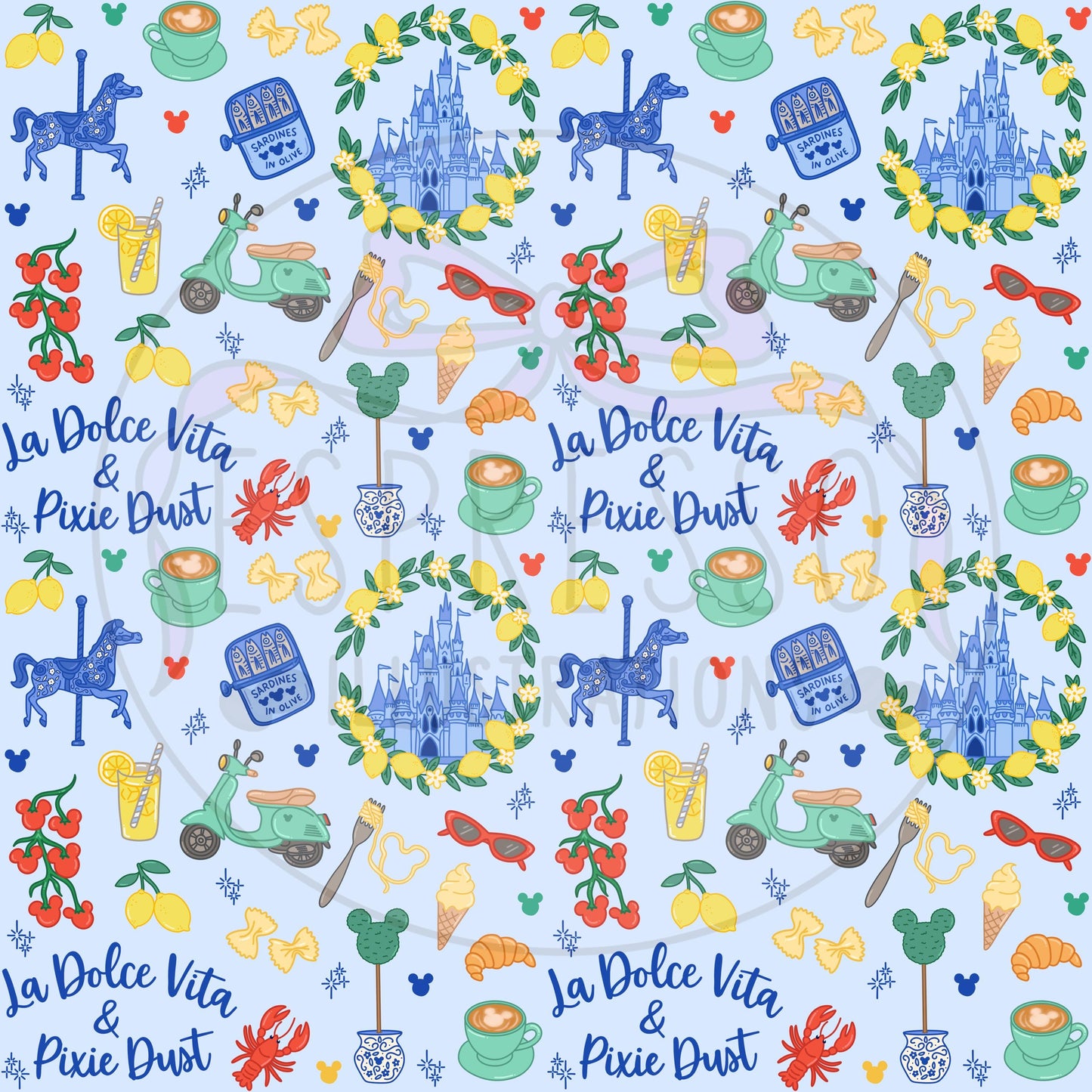 Disney La Dolce Vita Seamless, Disney Parks, La Dolce Vita, Italian Summer Seamless, Disney La Dolce Vita Seamless Pattern, Amalfi Coast
