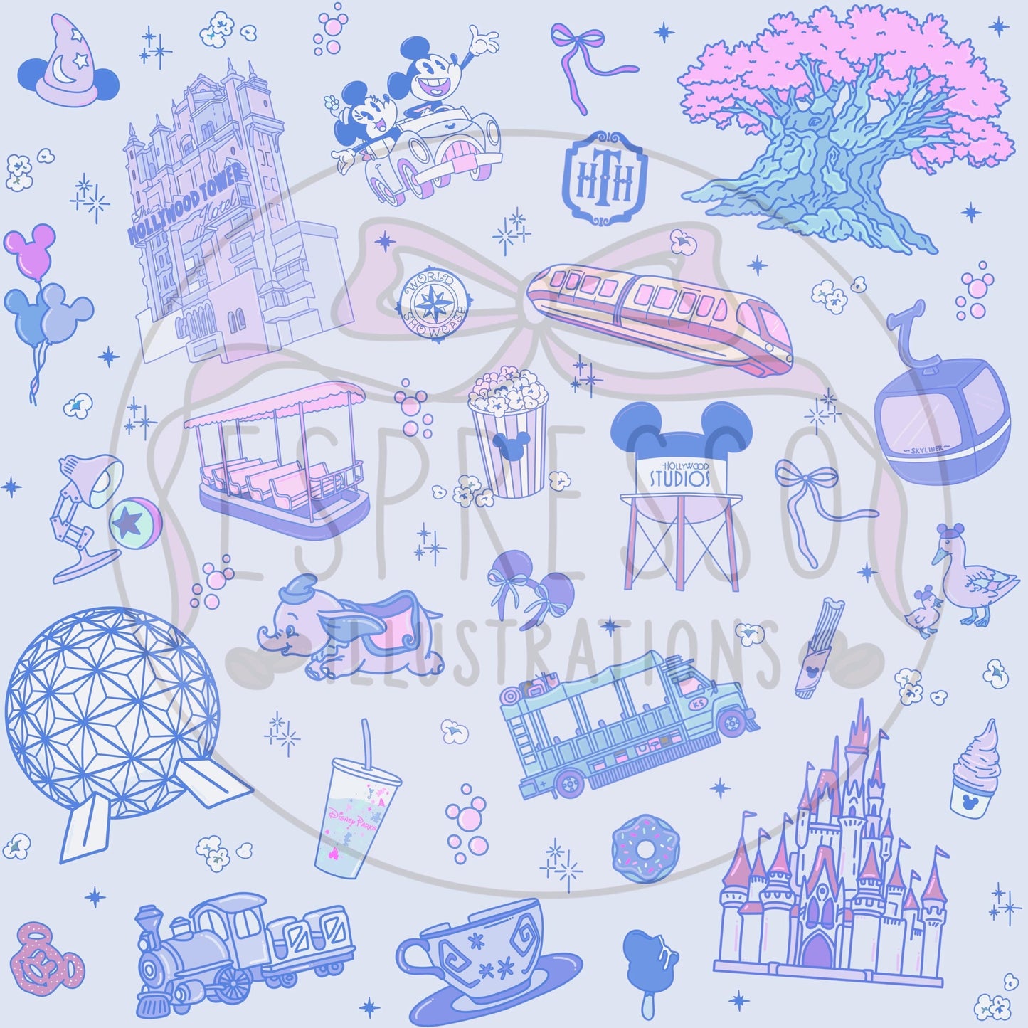 Pastel Blue Park Hopper Dis ney Seamless Pattern, Disney Parks, Magical worlds Park Hopper, Di sney Seamless Pattern