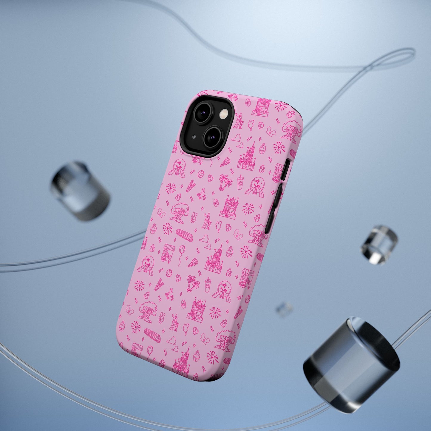 Pink Dis ney Park Doodles Pattern Phone Case | Neon Dis ney Doodles Magnetic Impact Resistant Phone Case