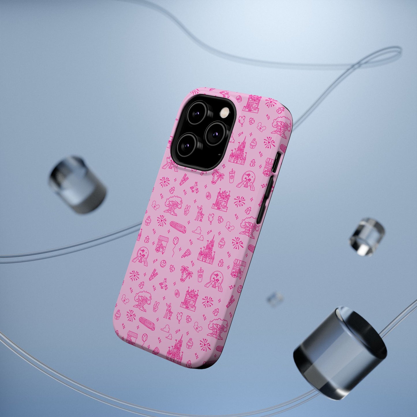 Pink Dis ney Park Doodles Pattern Phone Case | Neon Dis ney Doodles Magnetic Impact Resistant Phone Case
