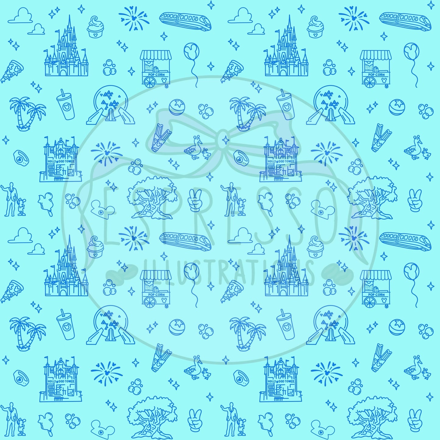 Neon Park Hopper Doodle Dis ney Seamless Pattern, Dis ney Parks, Di sney Seamless Pattern (Comes with coordinating checker seamless)