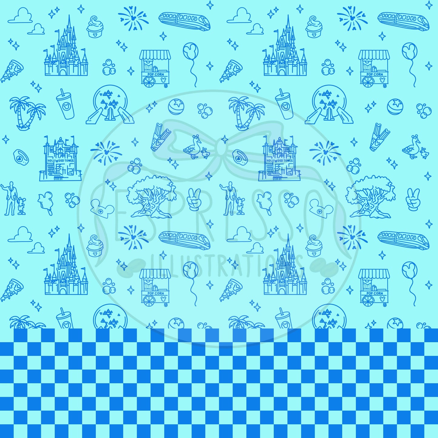 Neon Park Hopper Doodle Dis ney Seamless Pattern, Dis ney Parks, Di sney Seamless Pattern (Comes with coordinating checker seamless)