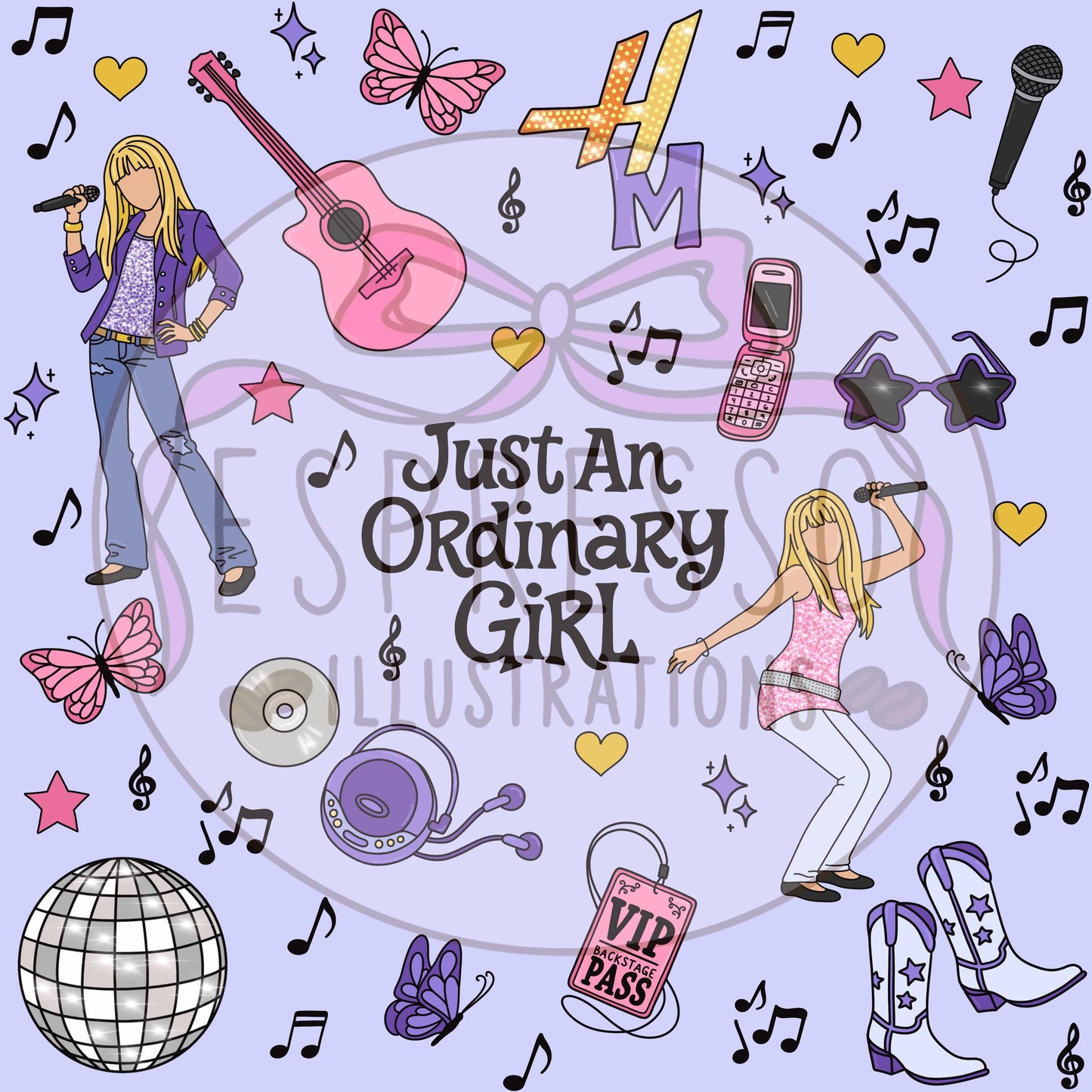 Hannah Montana Seamless Pattern, Just An Ordinary Girl, Y2K, Disney Hannah Montana Seamless Pattern.