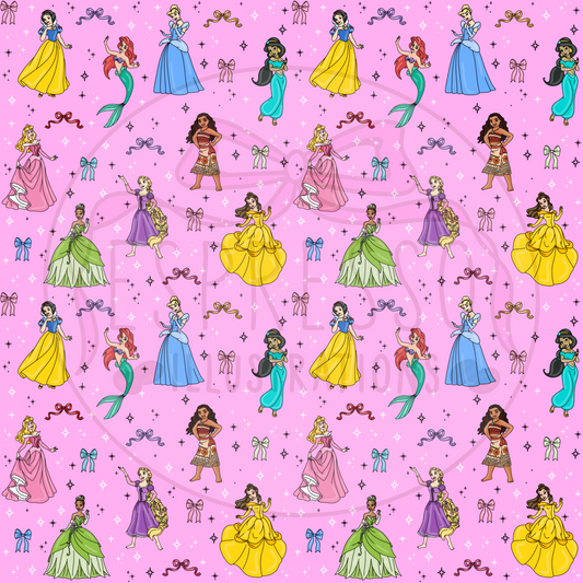 Disney Princess Mashup Seamless Pattern *BLACK OUTLINE*