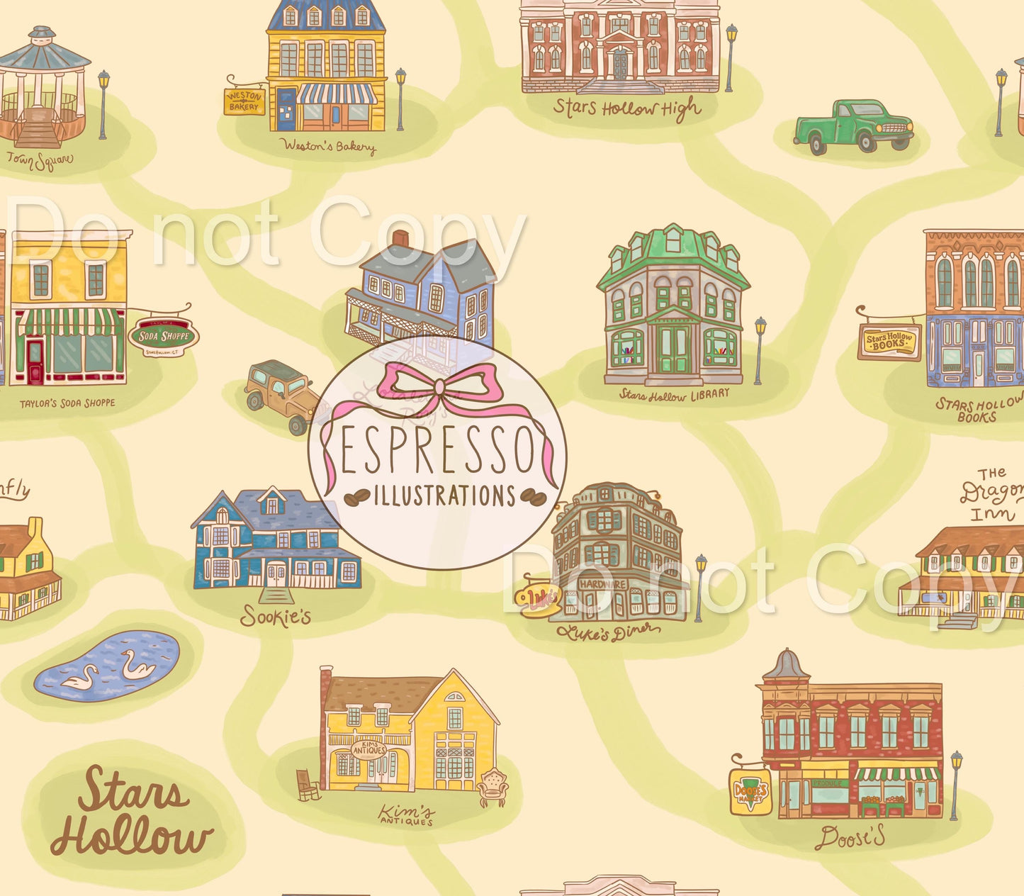 GG Girls Map Seamless, Stars Hollow Icons, Stars Hollow Map Seamless, GG Girls Seamless, Luke’s Diner
