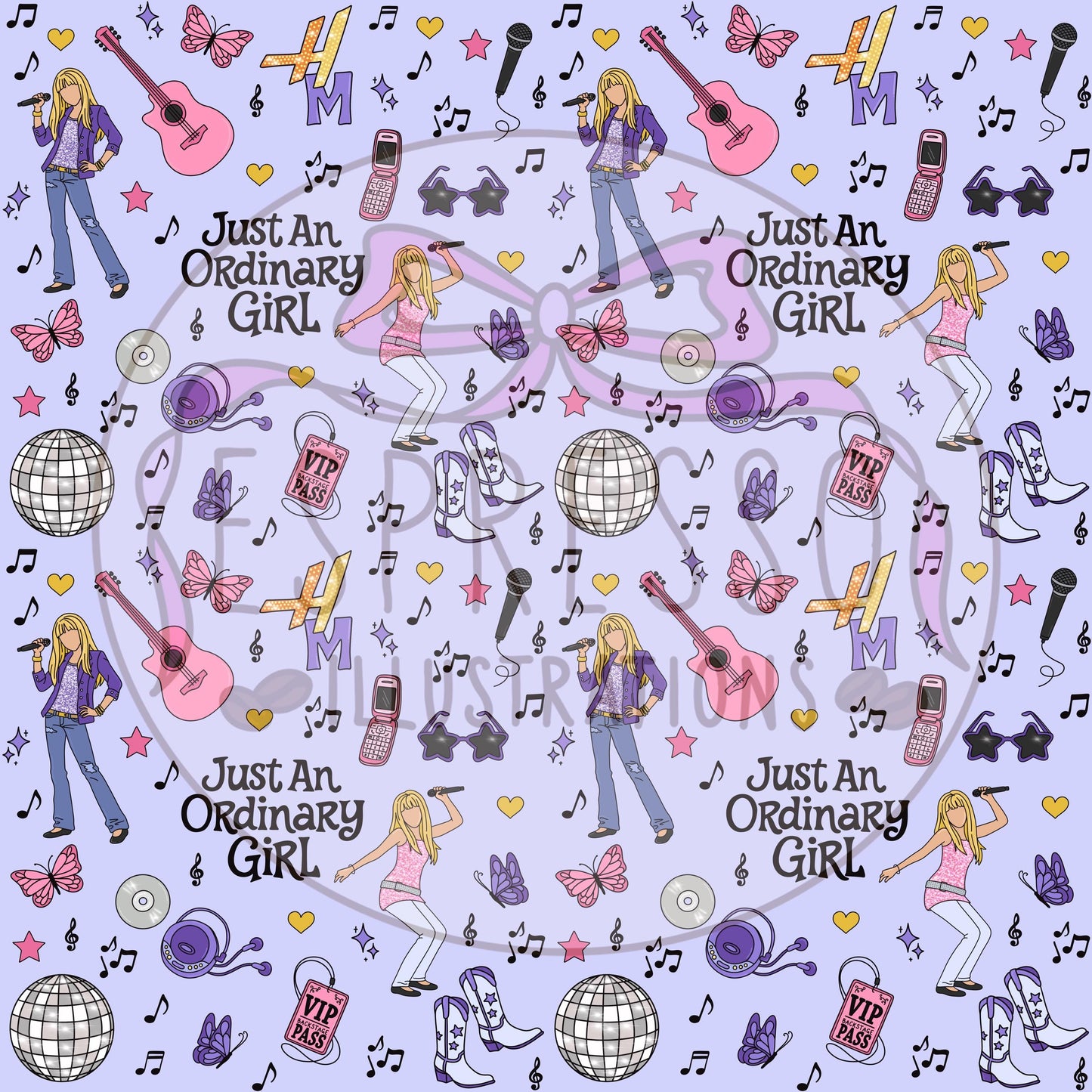 Hannah Montana Seamless Pattern, Just An Ordinary Girl, Y2K, Disney Hannah Montana Seamless Pattern.