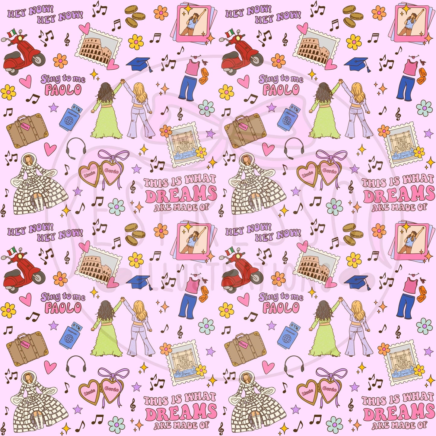 Lizzie Mcguire Seamless Pattern, This Is What Dreams Are Made Of, Y2K, Disney Lizzie Mcguire Movie, Sing To Me Paolo, Y2K Seamless Pattern.