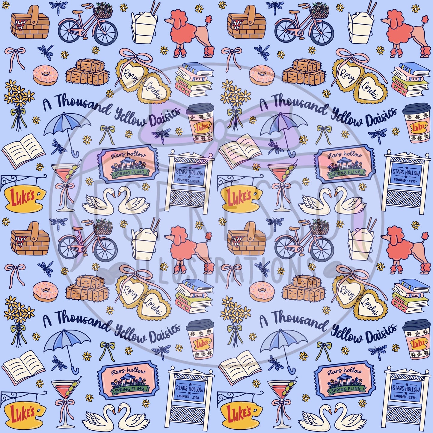 GG Girls Spring Seamless, Stars Hollow Spring Fling, Bookish Spring Day, Spring Seamless, Gilmore Girls Seamless Pattern