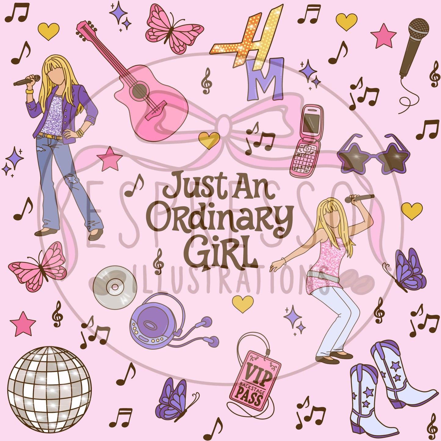 Hannah Montana Seamless Pattern, Just An Ordinary Girl, Y2K, Disney Hannah Montana Seamless Pattern.