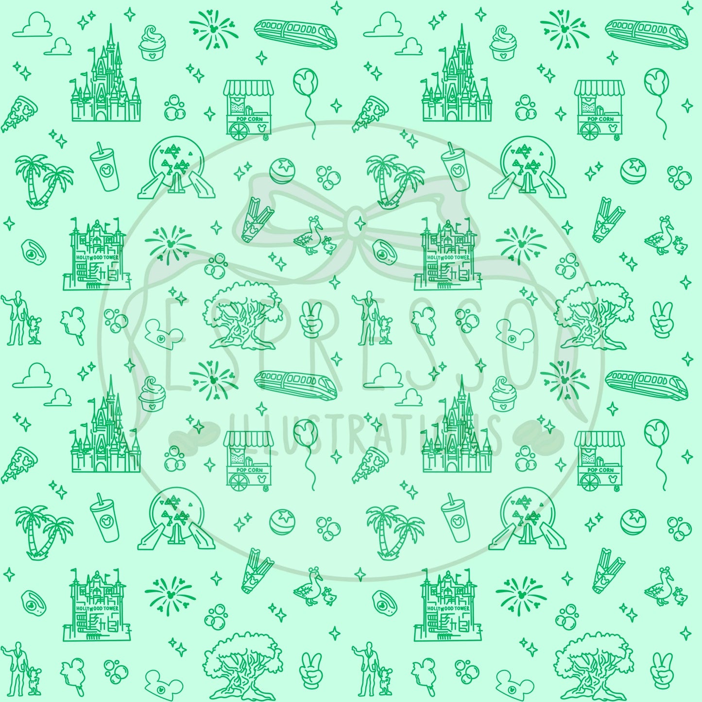 Neon Park Hopper Doodle Dis ney Seamless Pattern, Dis ney Parks, Di sney Seamless Pattern (Comes with coordinating checker seamless)