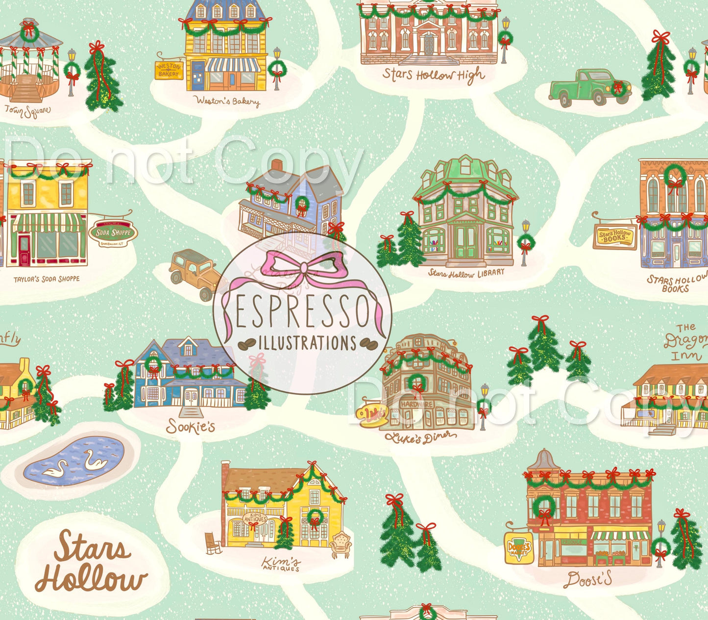 GG Girls Map Seamless, Stars Hollow Christmas, Stars Hollow Map Seamless, GG Girls Seamless, Luke’s Diner, Girls Christmas