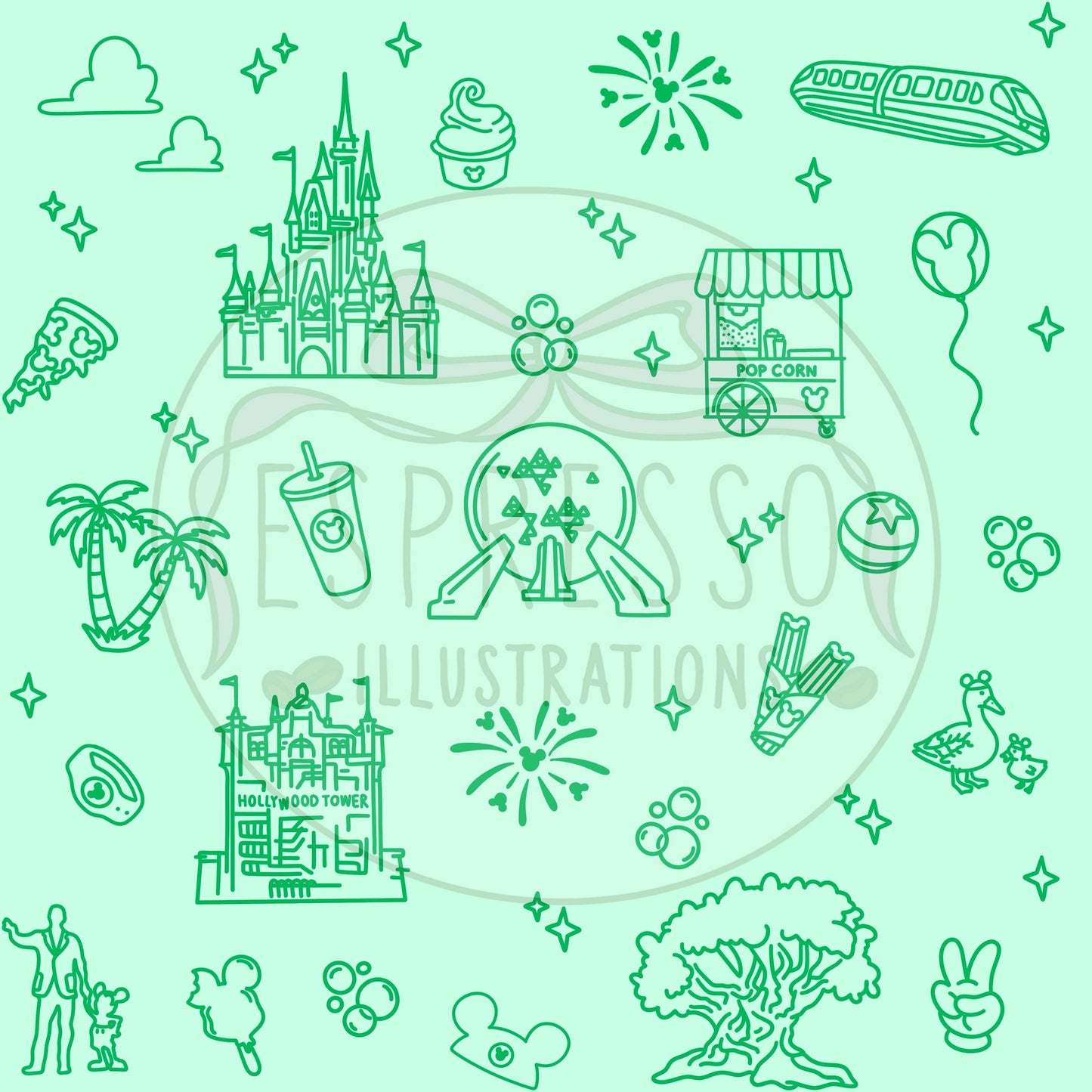 Neon Park Hopper Doodle Dis ney Seamless Pattern, Dis ney Parks, Di sney Seamless Pattern (Comes with coordinating checker seamless)