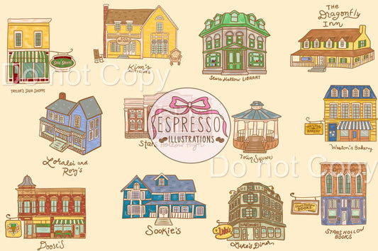 GG Girls Map Seamless, Stars Hollow Icons, Stars Hollow Map Seamless, GG Girls Seamless, Luke’s Diner