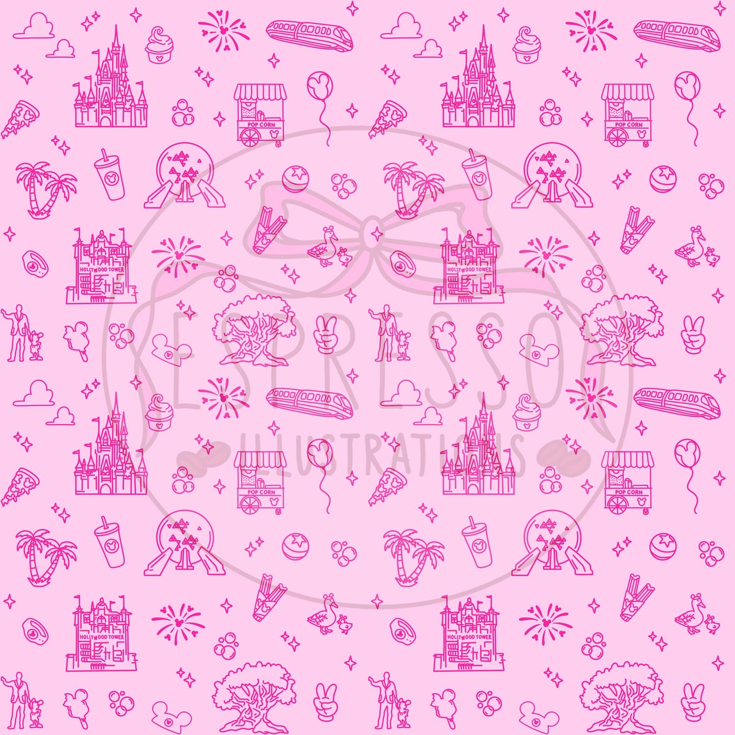 Neon Park Hopper Doodle Dis ney Seamless Pattern, Dis ney Parks, Di sney Seamless Pattern (Comes with coordinating checker seamless)