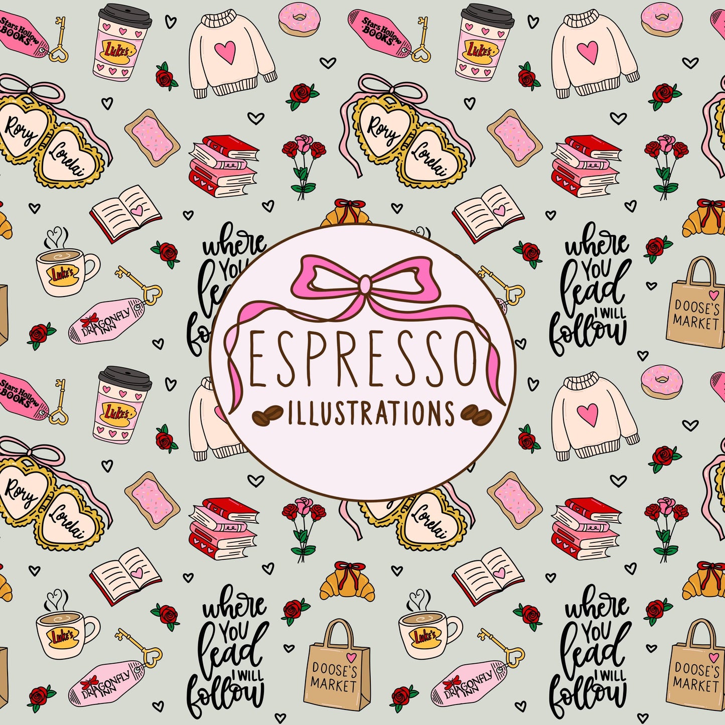 GG Girls Valentines Day Seamless, Stars Hollow Valentines Day, Bookish Valentines Day, Valentines Seamless